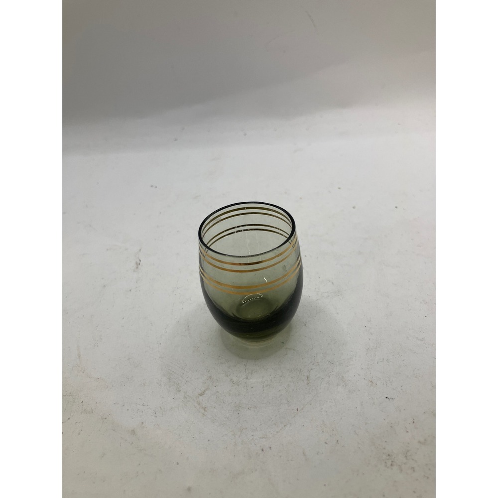 Vintage Green Glass Gold Banded Shot Glass Barware Drinkware Liquor‎